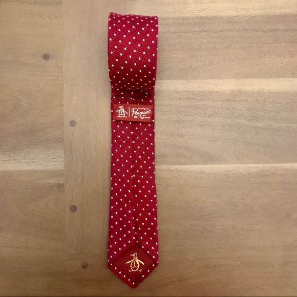 Penguin Red and White Skinny Neck Tie - Picture 2 of 3